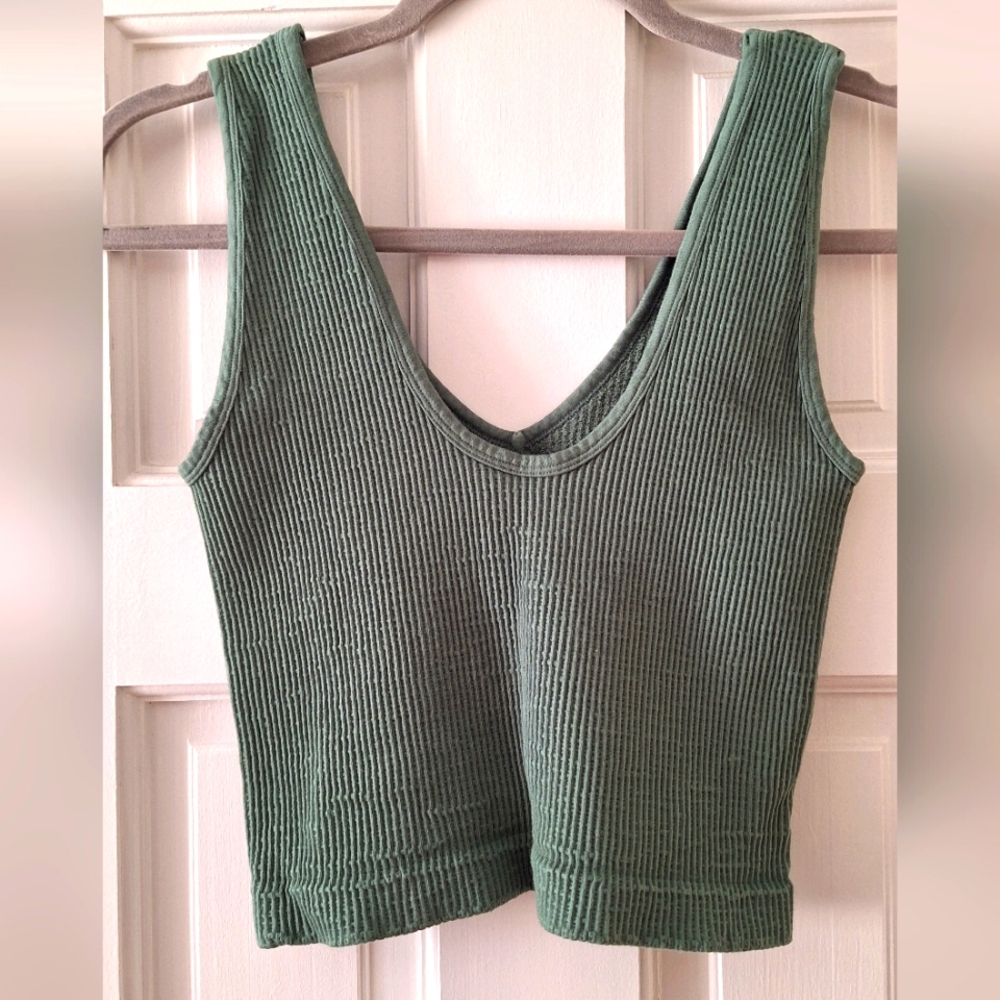 Green Ribbed Women's Top